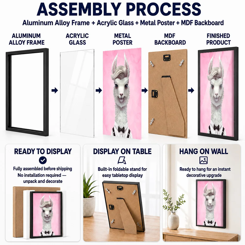 Pink Llama Framed Metal Print Customized Nature Tribute Wall Art A Unique Gift For Wildlife Admirers To Display In Living Room