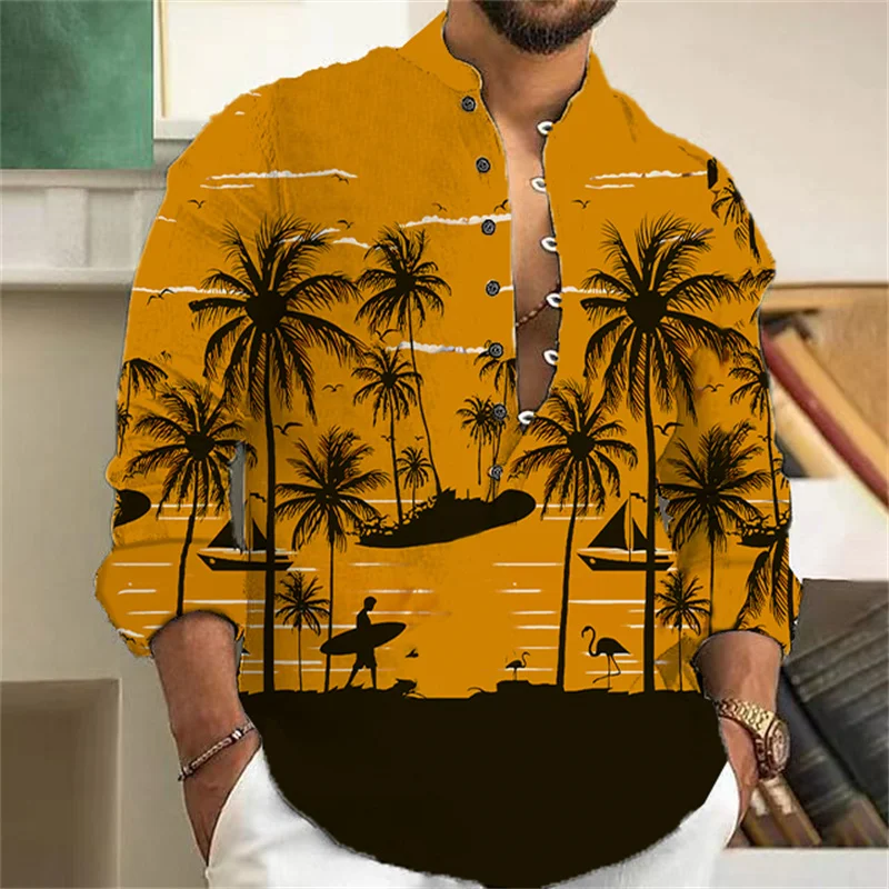 Men's linen fashion shirt, soft fabric, tropical rainforest, Hawaiian style shirt