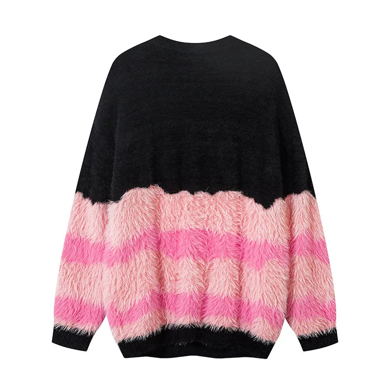 الهيب هوب الشارع الشهير الخريف الشتاء الجولة الرقبة سترة الرجال التباين اللون سميكة الدافئة محبوك سترة النساء المتضخم عشاق سترة