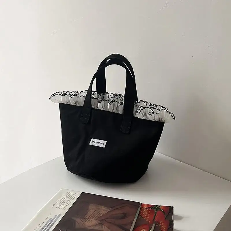 Корейская кружевная холщовая сумка-тоут Ins, портативная сумка большой вместимости, стильная милая женская сумка, подарок на день рождения