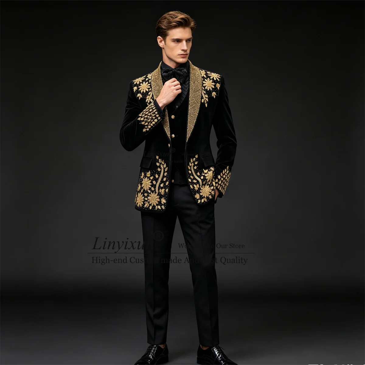 Customized High End Diamond Crystal Men Suits Glitter Lapel Groom Male Blazers 3 Pieces Sets Wedding Tuxedos Slim ropa hombre