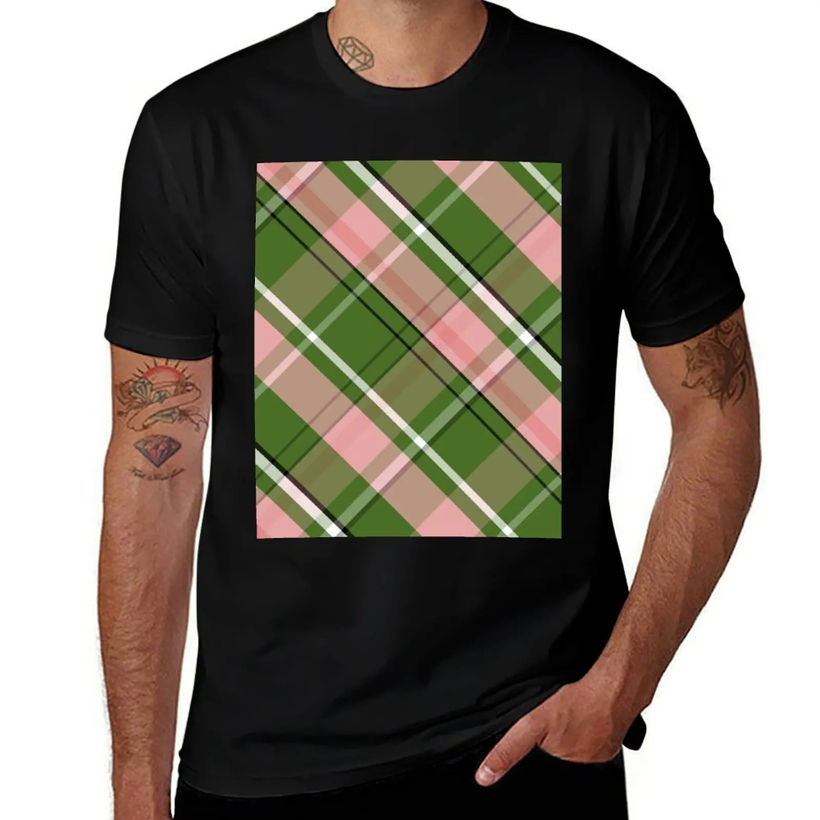 

Pink and Green Preppy Plaid T-Shirt black cotton t-shirt plain for man package man t shirts for men T-shirt
