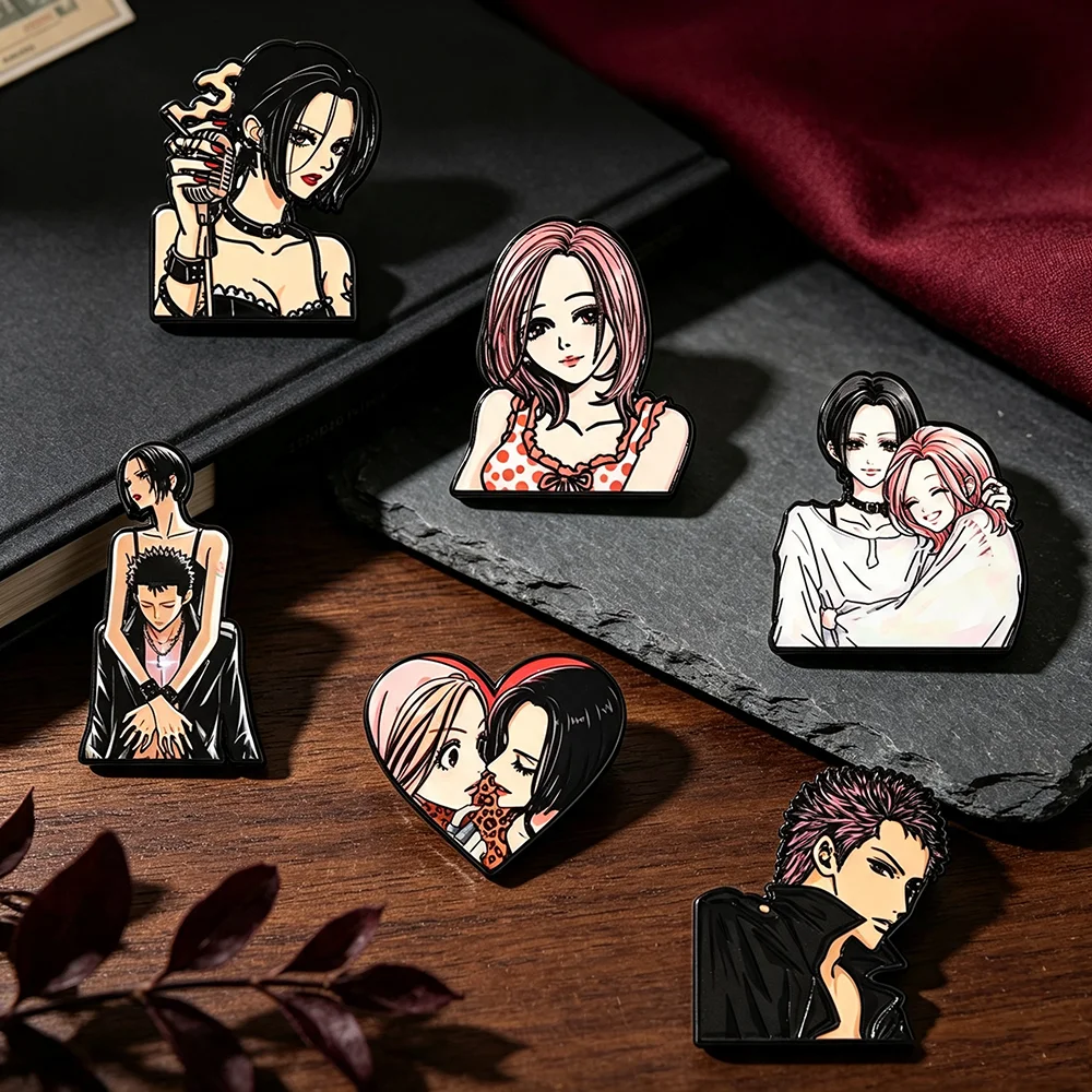 6pcs NANA Anime Character Enamel Pins Set Cute Cartoon Lapel Badges Alloy Brooches Souvenir Collection Fan Gifts for Backpack
