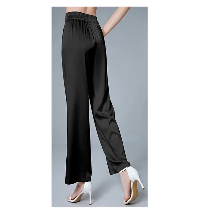 Solid Color Silk Women's Straight Leg Pants Mulberry Silk Wide Leg Pants Loose Large Size 3XL Fat Girl Comfortable Breathable