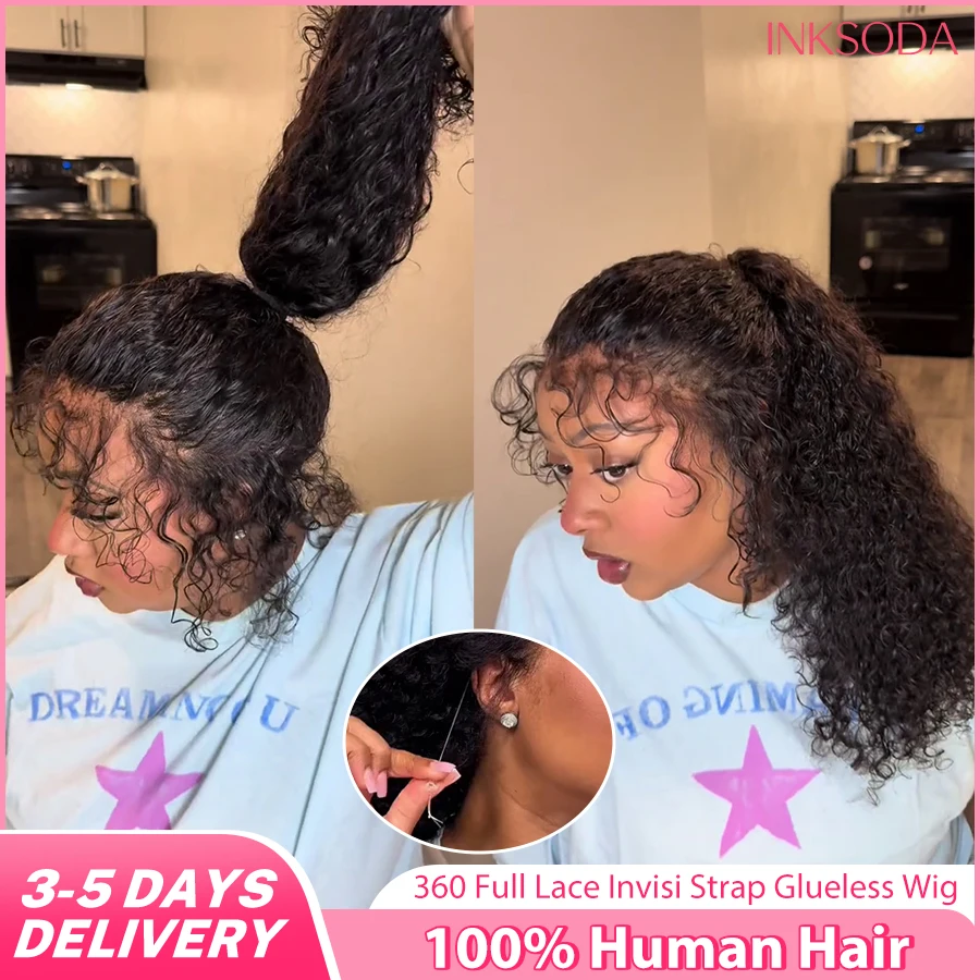

Invisible Strap 360 HD Full Lace Wig Deep Wave Human Hair Wig 40 30 Inch Lace Front Wig Drawstring 360 Frontal Wig Glueless