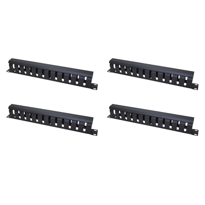 4X 1U Cable Management Horizontal Mount 19 Inch Server Rack , 12 Slot Metal Finger Duct Wire Organizer With Cover