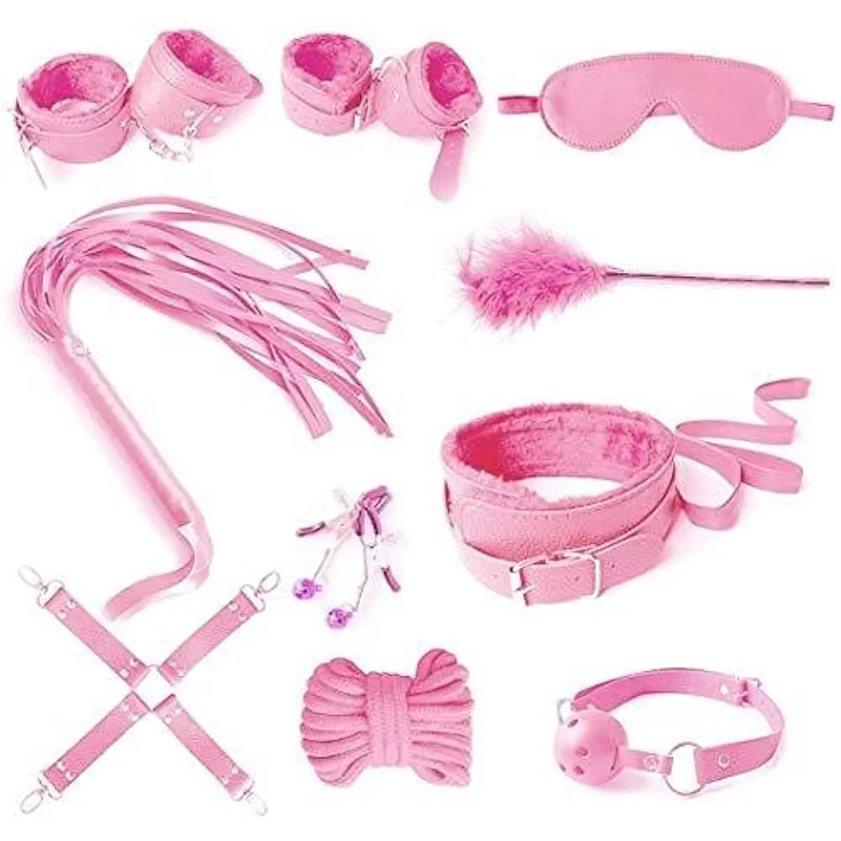 

Room Of Doom - 'The Boss' 10 Pcs BDSM Leather Bondage for Beginners Kit, Adjustable Bed Restraints, Blindfold, Nipple Clamps