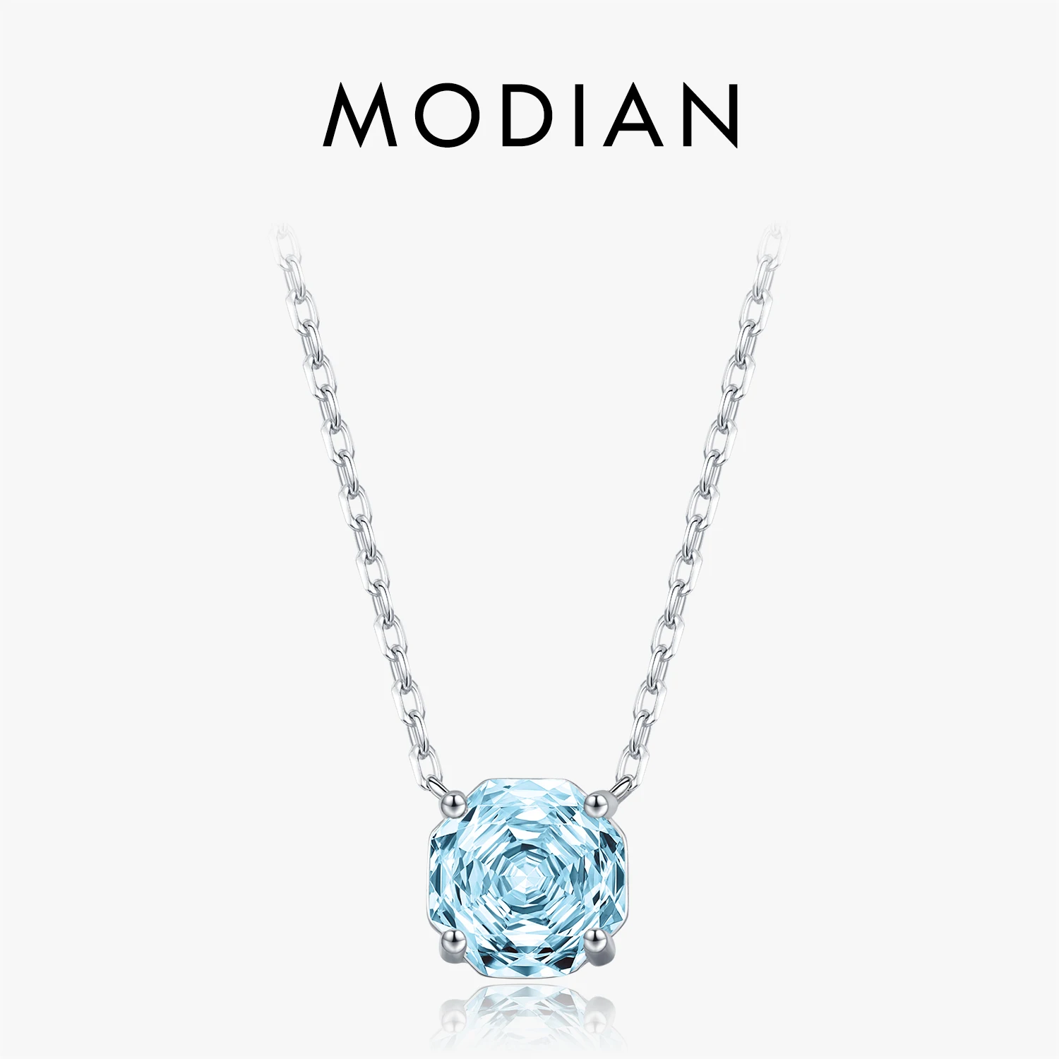 

MODIAN Sea Blue Color Octagon Pendant Necklace 925 Sterling Silver Sparkle Rose Cut CZ Necklace For Women Fine Jewelry