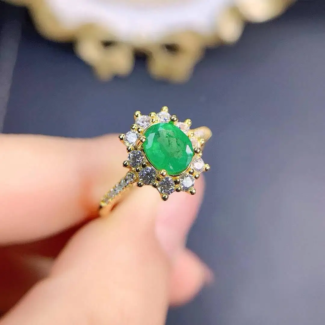 KJJEAXCMY New Jewelry Natural Women's Emerald Ring 925 silver inlay Colorful and splendid Crystal pure fire flash explosion