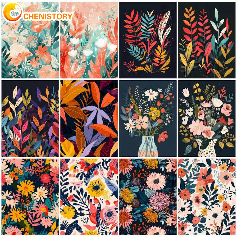 CHENISTORY Focus Oil Picture By Numbers Complete Kit Abstract Flower Paint Kits On Canvas DIY Painting By Number Home Living Roo