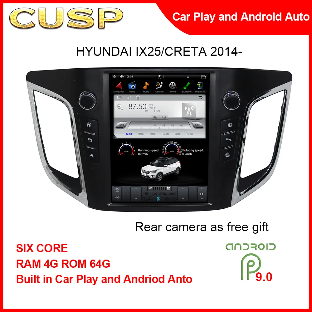 CUSP Tesla Style Android 9.0 4G+64 Car GPS Navigation Carplay For HYUNDAI IX25 / CRETA 2014- Car Auto Stereo Player Head Unit