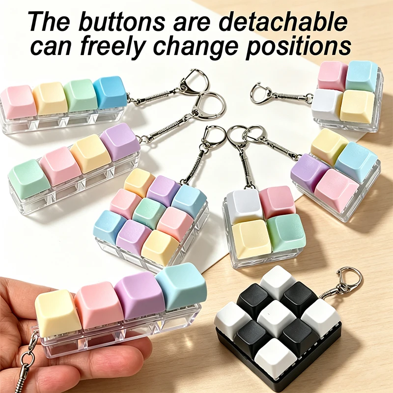 Cute Clicking Sound Keycap Fidget Toy Detachable Layout Squeeze Decompression Keychain Anxiety Relief Pocket-sized Portable Gift