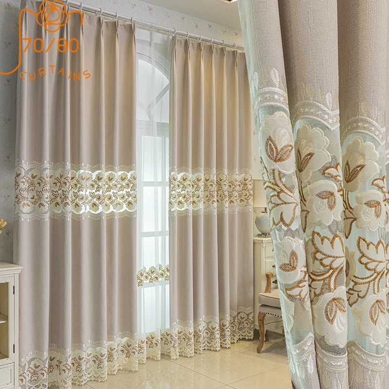 Cream Beige Cotton and Linen Hollowed Out Water-soluble Embroidered Curtains for Living Room Bedroom Balcony French Window