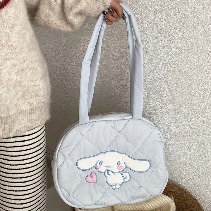 Sanrio Hello Kitty nuova borsa rotonda Cartoon Kuromi Melody Soft Cute Tote Bags mano estetica in cotone per le donne borsa a tracolla Y2k