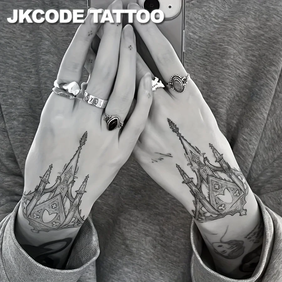 

Waterproof Design Semi-Permanent Tattoos, 2Pcs Set for Women, Fashionable Simple Design - English Letters and Arabic Numerals Patterns - Church Tattoo Patterns - Temporary Tattoos, Women's Tattoo Stickers - Gothic Style Faith Totem - Temporary Tattoos for