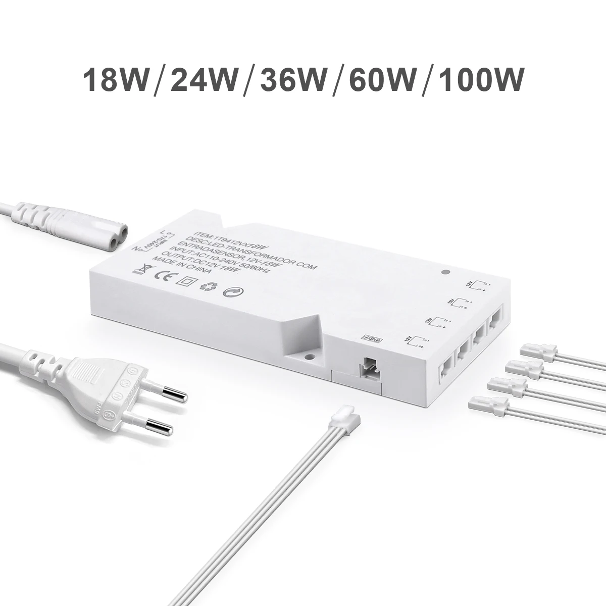 110-250V AC to DC12V 6/10x Dupont Port Lighting Transformer Power Supply Adapter Closet Cabinet LED Strip Driver 36W 60W 100W