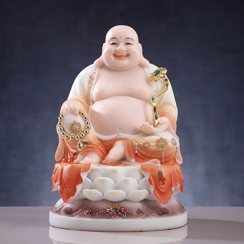 ZML Maitreya Buddha Statue Home Decoration Ornament Living Room Big Belly Buddha White Marble Laughing Buddha