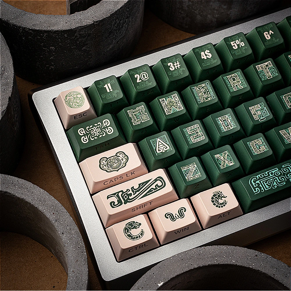 Tapa de tecla de bronce de estilo chino, Teclado mecánico de estilo clásico, verde Retro, Pbt, Oem, grabado lateral, verde oscuro