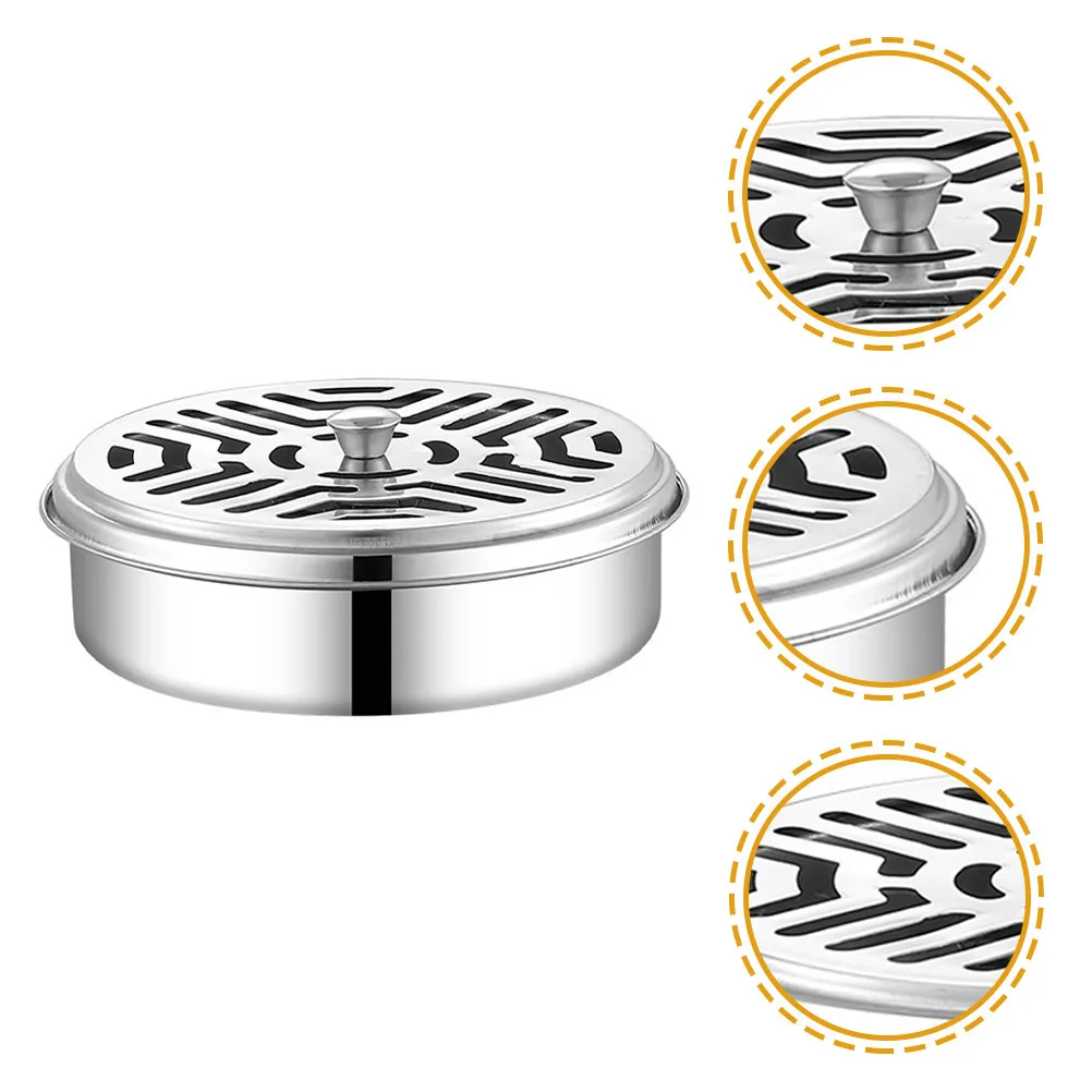 Premium Stainless Steel Incense Coil Holder Box with Hollow Cover Tripod Design Disassemblable Easy Clean Dense Nail Rack Burner