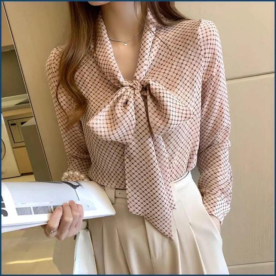 

Women's irt Blouses Best Bow Ribbon Autumn Clothes Loose Fit Long Sve Cotton Blend Stripe Pattern Casual Office Wear