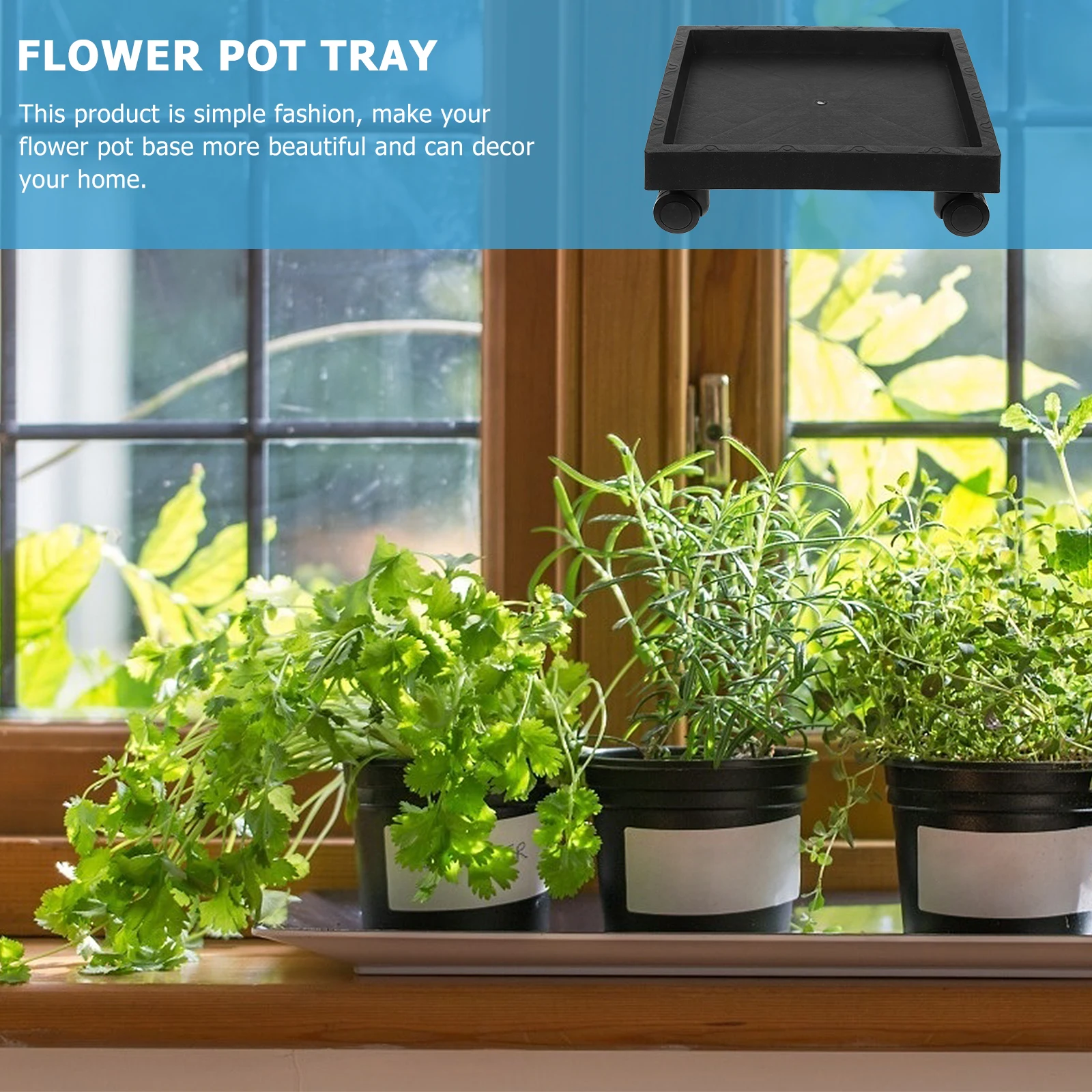 

Square Flower Pot Plant Stand Tray With Wheels Durable Thickened Plastic Water Soil Resistant Movable Rolling Cart Trolley