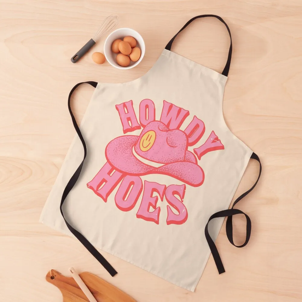 

Howdy Hoes Pink Cowboy Cowgirl Rodeo Hat Preppy Aesthetic MEME HOWDY Y'ALL White Background Apron Woman Kitchen Apron