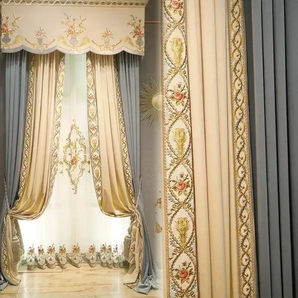 

Luxury French European Thickening American Atmosphere High-grade Embroidery Flowers Curtains for Living Dining Room Bedroom