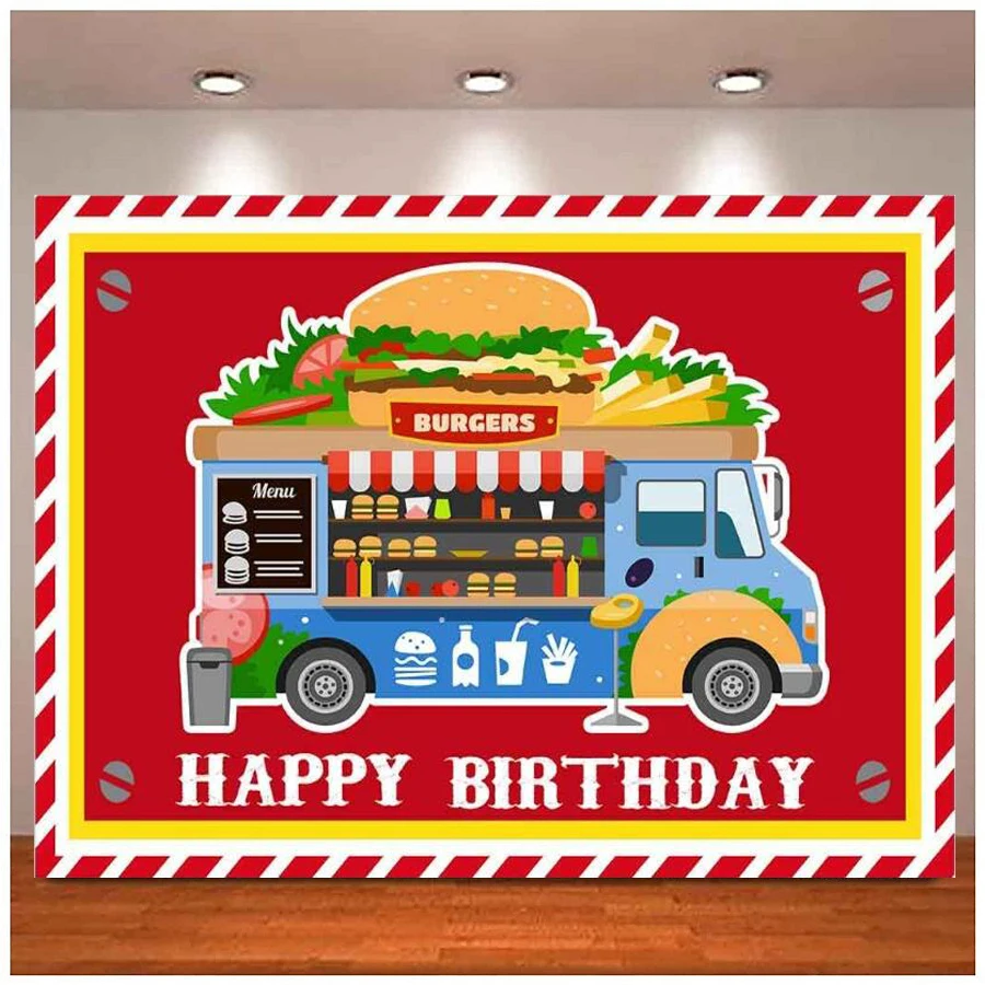 Hamburger Truck Photography Backdrop Fast Food Burgers Background Birthday Party Decor Banner Poster Studio Props