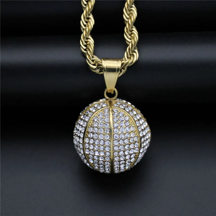 

2020 New Arrival 316L Stainless Steel Chain With Gold Color Iced Out 3D Basketball Pendant Necklace for Men Hip Hop Jewelry