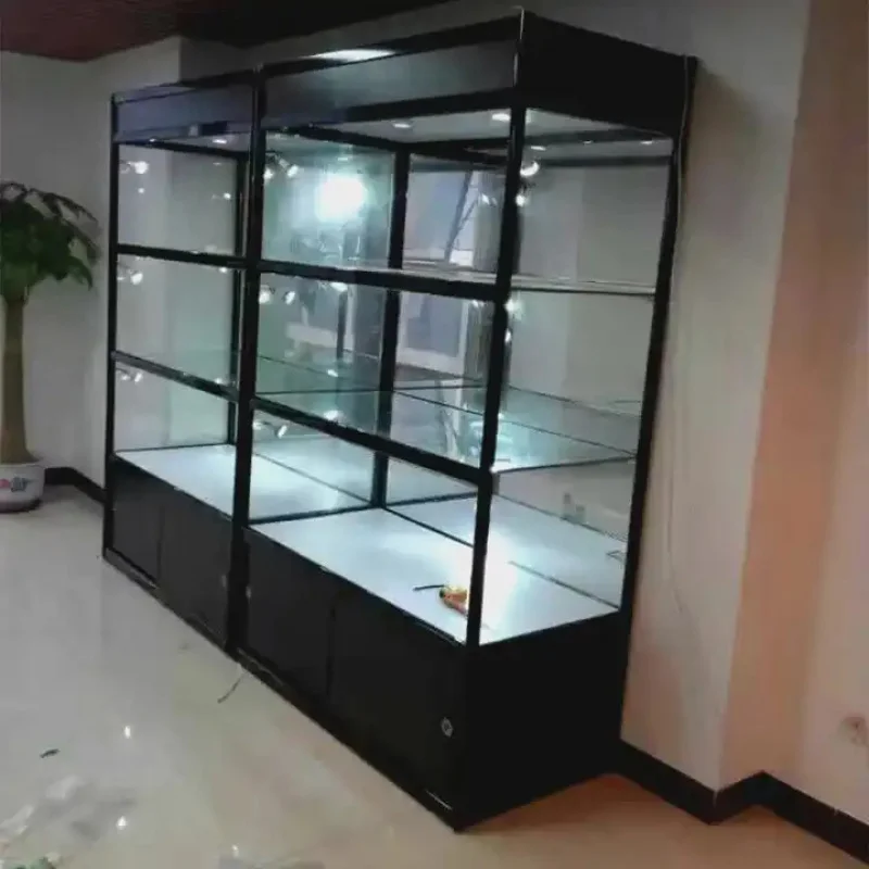 Custom. Adjustable Shelves Smoke Shop Glass Display Boutique Display Cabinet with Led Lights Store Display Showcase