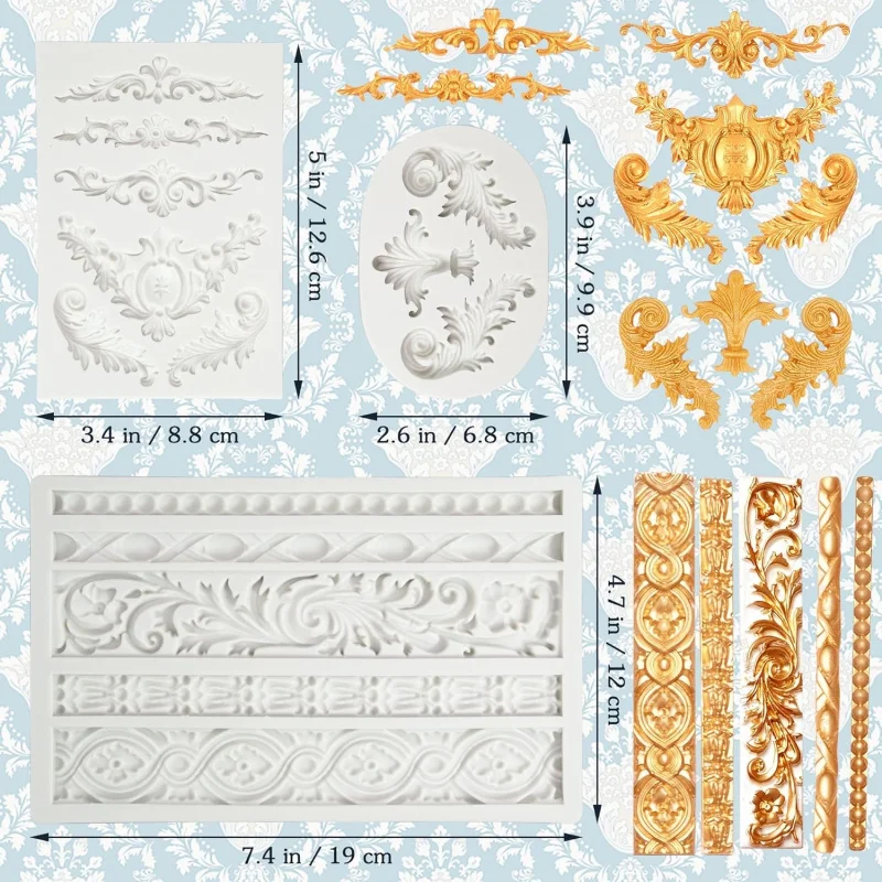 3 Bag Baroque-style silicone mold Roller-type silicone Baroque mold Silicone cake mold Icing mold Edge frosting mold Wedding/Bir - view 4