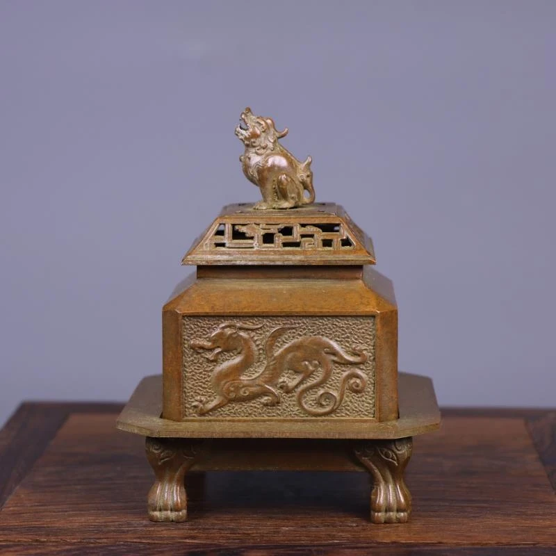 Pure copper four mythical beast burner for and office, sandalwood stick ornament, home incense accessory