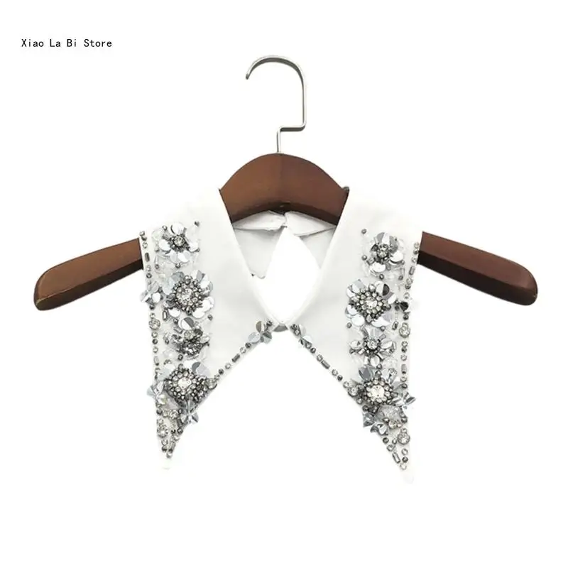 Collar Shawl Rhinestones Sequins Jeweled Shawl for Cheongsam Qipao Women Collar Decorative Shirt Collar Dress Collar XXFD