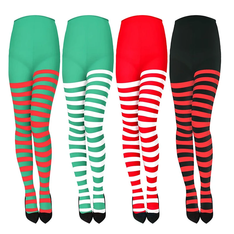 Goth Style Punk Women Striped Pantyhose Rainbow Long Tights Halloween Christmas High Waist Cosplay Stocking Elastic Slim Legging