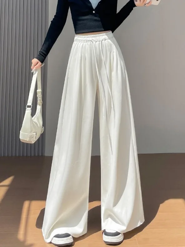 Pantaloni Sportivi Americani a Vita Alta con Gamba Larga per Donna, Casual, Comodi, Dritti, Lunghi fino al Pavimento