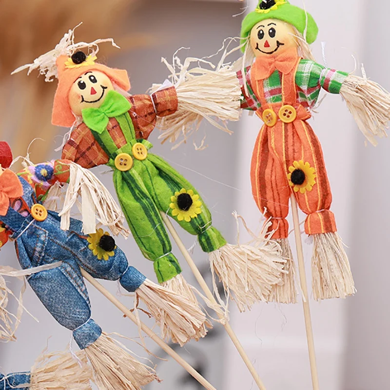 ABKO-4Pcs pequeña decoración de espantapájaros de cosecha de otoño para jardín, hogar, patio, Halloween, fiesta de Acción de Gracias, suministros para recuerdos