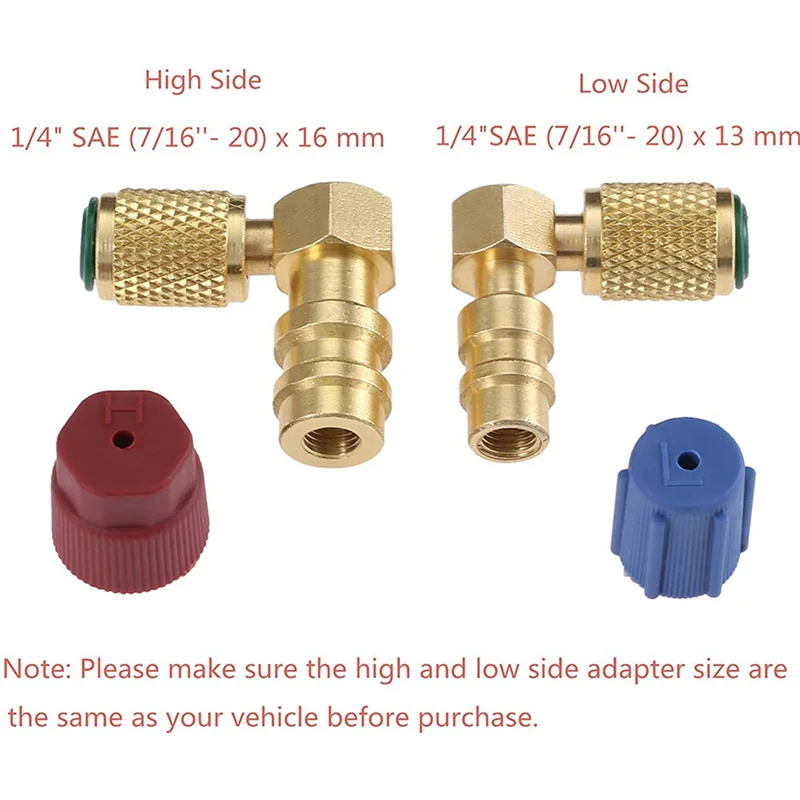 AB45 2X R12 - R134a ハイ/ローACフィッティングポート改造変換アダプター、クイックカプラーバルブA/C 90度フィッティング