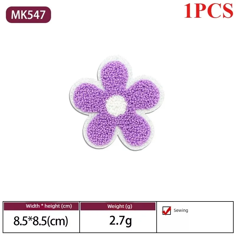 1PCS Pastel Chenille Flower Embroidered Patch, Iron on Sew on Colorful Floral Applique for DIY Clothing Bags Hats Shoes
