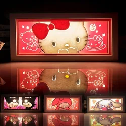 Kawaii Anime Sanrio Kuromi Hello Kitty Cinnamoroll Wood Light Box 3D Shadow Lamp and Night Light Room Decoration for Night Event