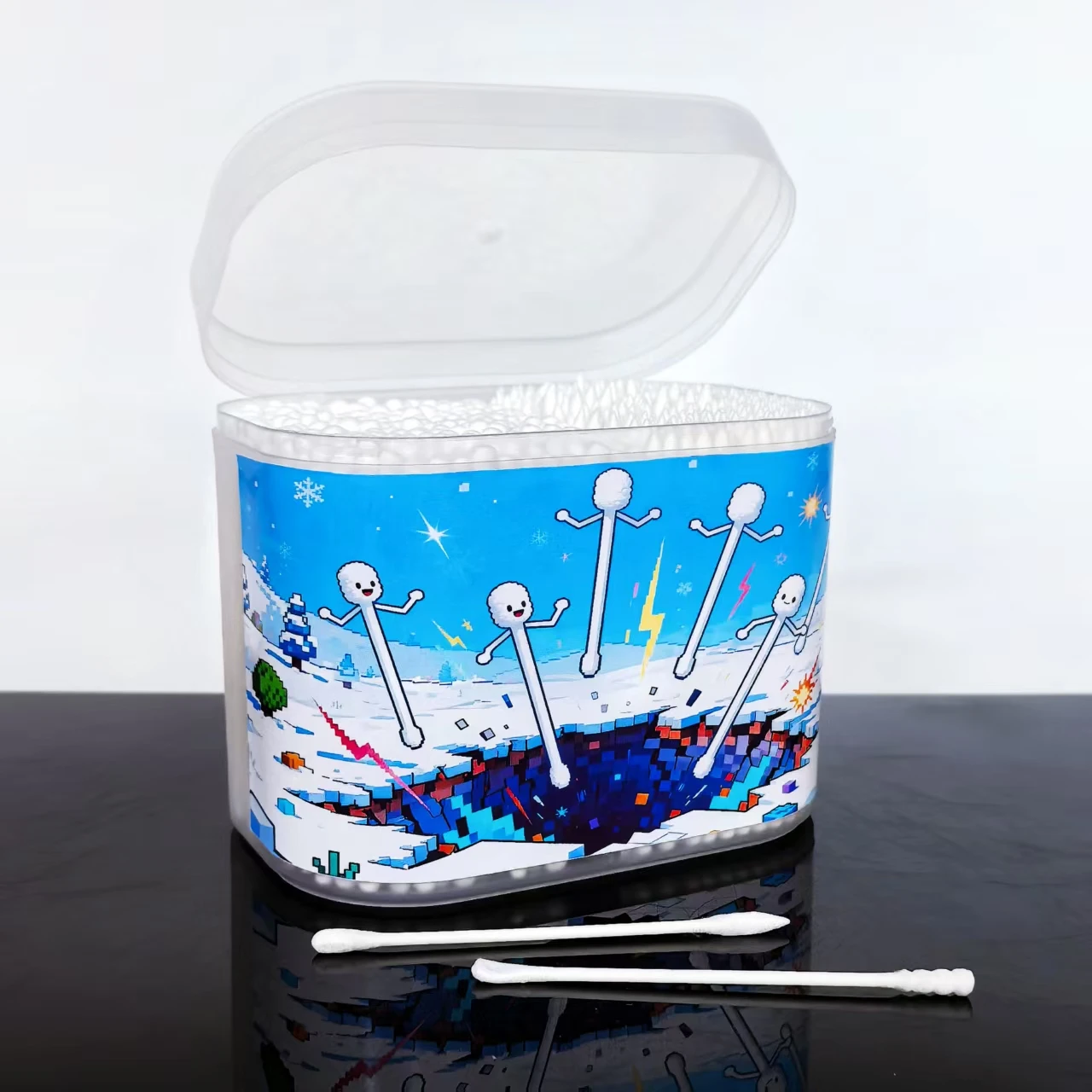 600개 모자이크 스타일 창의적인 양면 면봉, 얇은 종이 스틱 일상 청소용 면봉, 일회용 귀 면봉