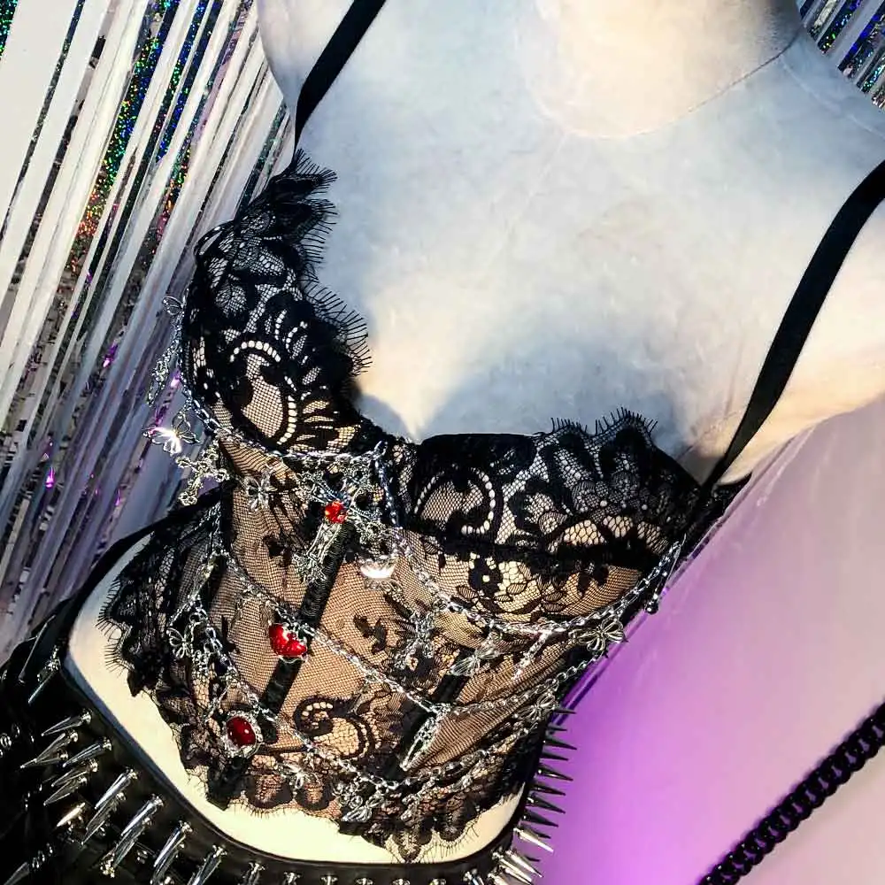 

Hand Made Gothic Tank Emo Eco E-Girls DIY Grunge Y2K Halter Camisole TOPS Harajuku Punk Rock 80s Goth Rave Outfits Kawaii