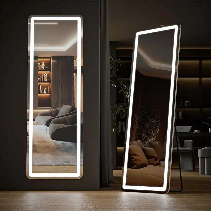 

Full Length Mirror with LED Lights, 60 x16 Floor Mirror with Dimming 3 Color Lighting, Free Standing Floor Mirrors, Lighted Ful