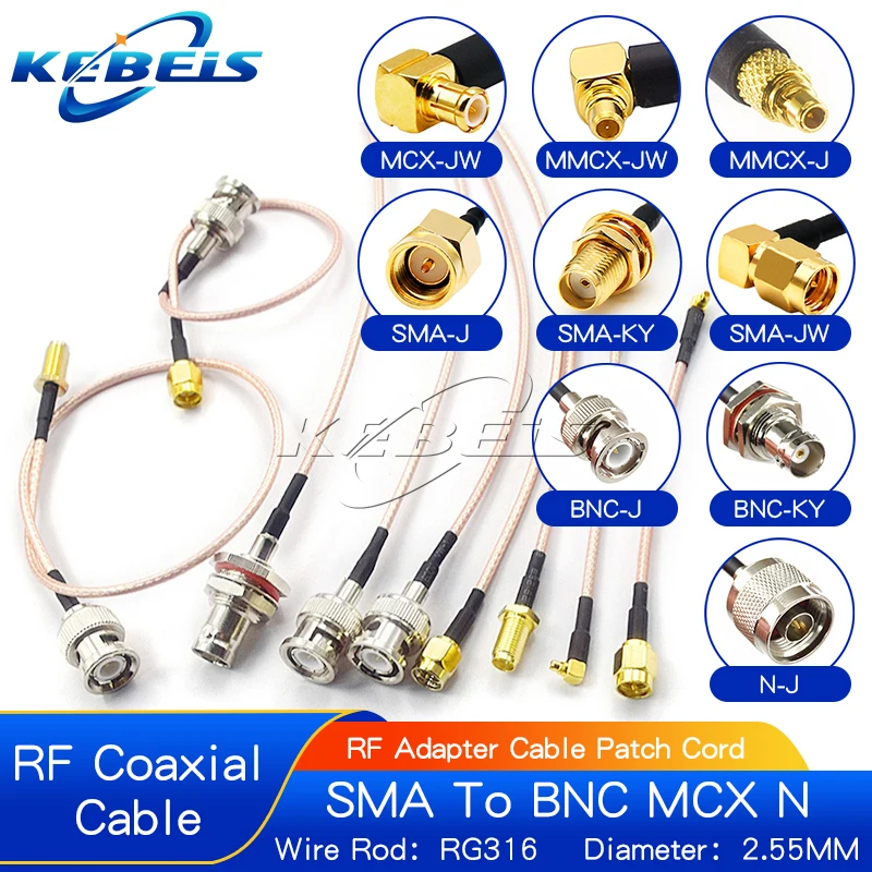 Kabel połączeniowy RF BNC do SMA męski na żeński RG316 przedłużacz N do SMA do MMCX MCX SMB adapter nakrętka przedłużka koaksjalna