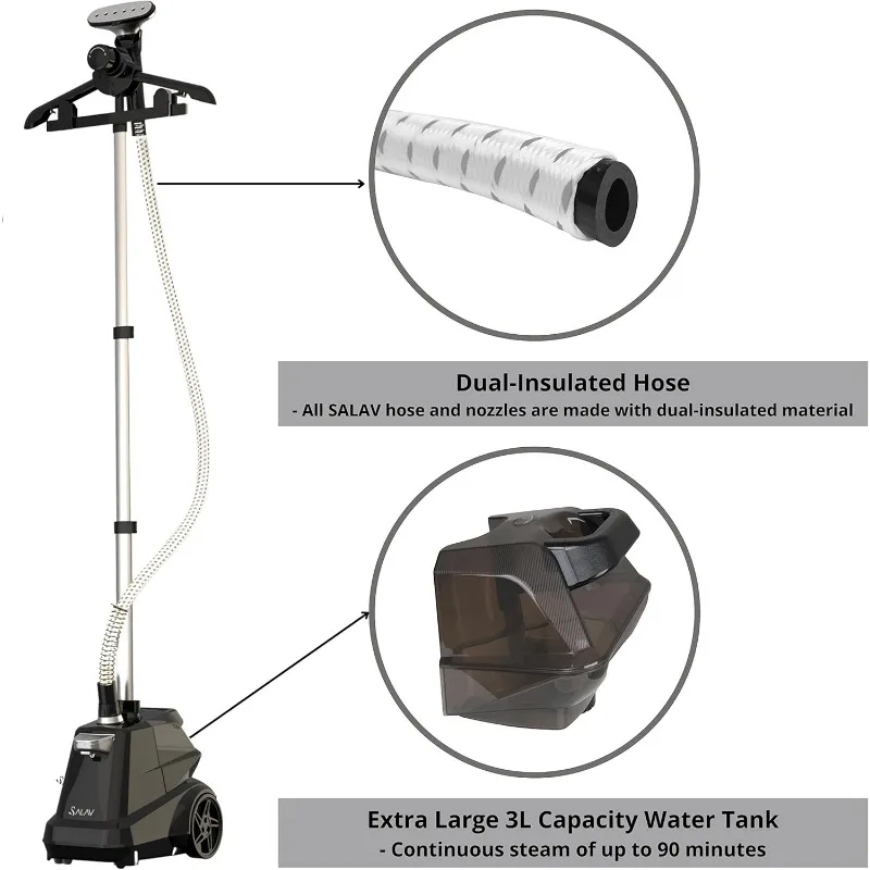 SALAV®Vaporera comercial de gran resistencia para ropa de tamaño completo con pedales de pie y tanque de agua Extra grande de 3L (101,5 oz)