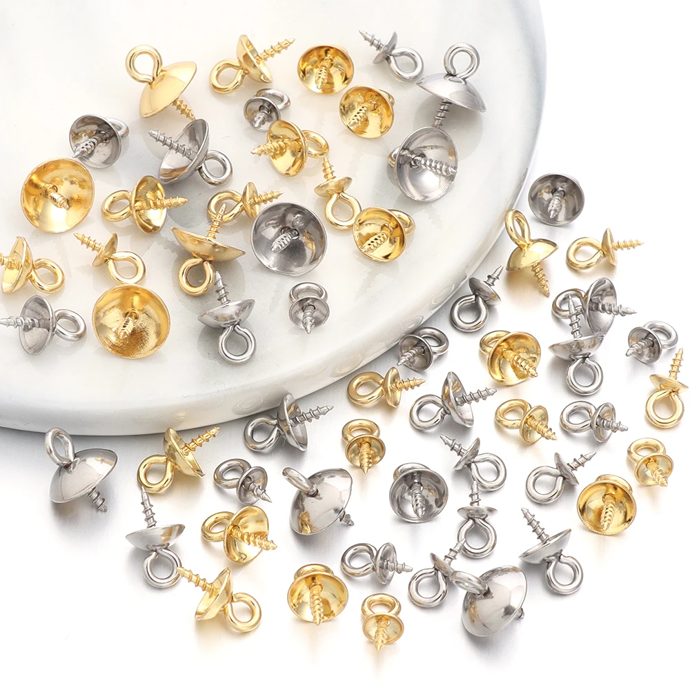 20pcs Stainless Steel Screw Eye Pins Bail Top Drilled Beads Metal End Caps Pendant For DIY Jewelry Making Necklace Accessories view 5