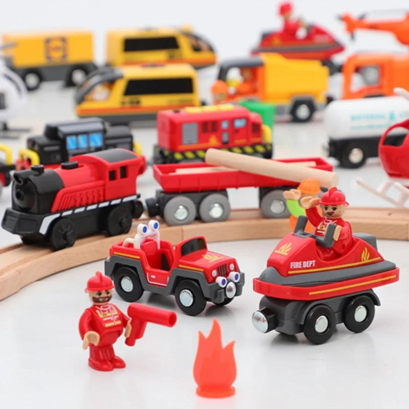 Locomotora de acción con pilas para niños, tren con conexión magnética, potente juego de tren apto para trenes y pistas de madera Brio