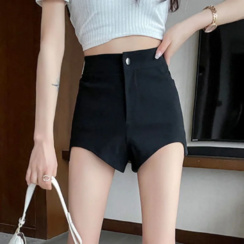 Skinny Women's Shorts Cute Knit Black Mini Booty Kawaii Sexy Tight Short Pants for Woman To Wear Hot XL Elegant Korean Style XXL