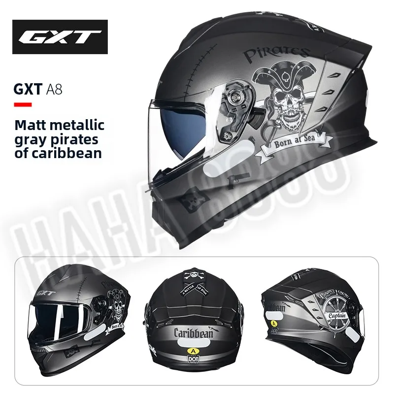 DOT Approval GXT Motorcycle Full Face Helmet Retro Cruise Motorcycle Breathable and Warm, Full Coverage Helmet Capacite Cross