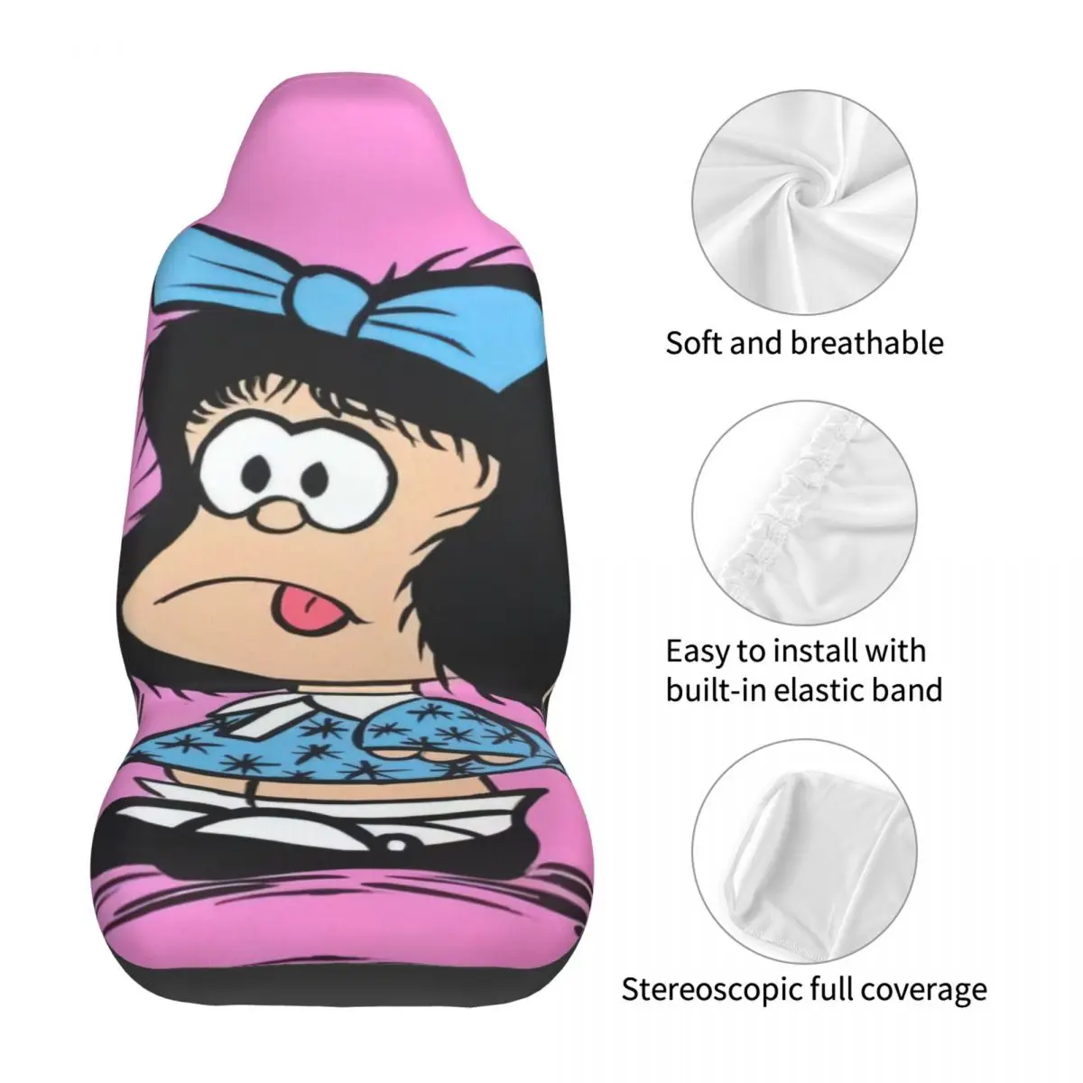 Mafalda Car Seat Cover Custom Printing Universal Front Protector Accessories Cushion Set