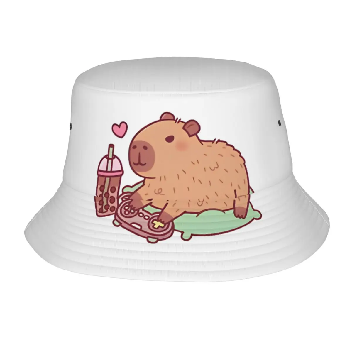 

Woman Bucket Hat Cute Capybara Chilling With Video Games And Boba Tea Vocation Getaway Headwear Outdoor Fishing Cap Bob